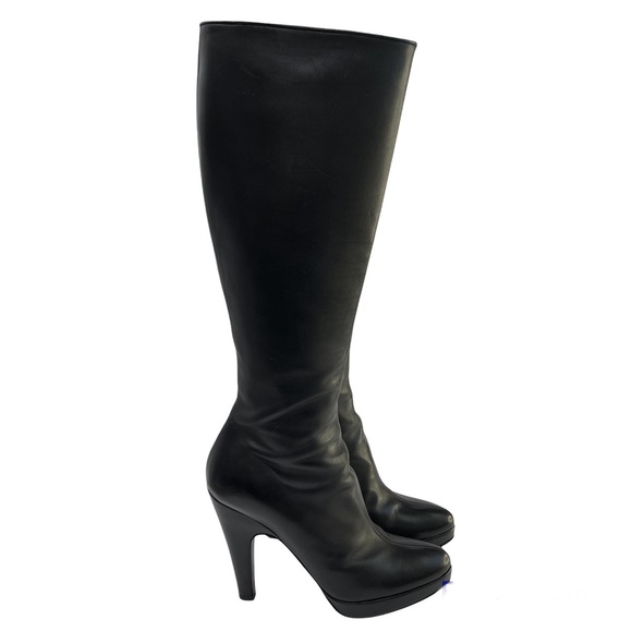 PRADA Black Smooth Leather Knee High Platform Heeled Boots Size 37.5 - Picture 1 of 15